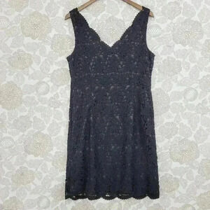 Ann Taylor Black Lace Floral Sleeveless Midi Dress Size 10 Cotton